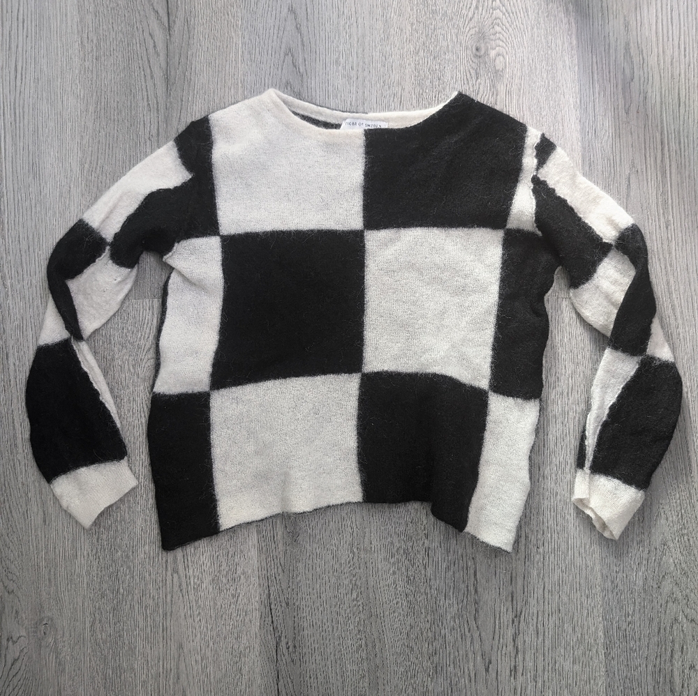 Tiger of Sweden Alpaca Mohair Checkerboard Sweater Black Ivory S
